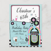 どの年齢にも使える、1950年代のダイナー・誕生日パーティーの招待状 ポストカード (正面)