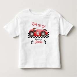 どの年齢の誕生日だって 赤いレーシングカーで レディーセットゴー！ トドラーTシャツ