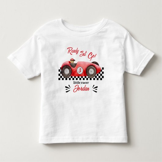 どの年齢の誕生日だって 赤いレーシングカーで レディーセットゴー! トドラーTシャツ (正面)