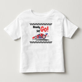 どの年齢の誕生日でも準備完了 レディーセットゴー 赤と青のレーシングカー トドラーTシャツ