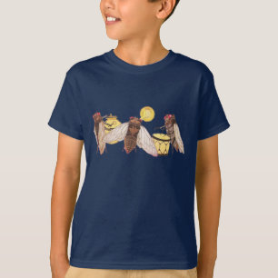 どら、トランペットおよびドラムが付いている蝉バンド Tシャツ