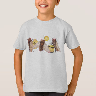 どら、トランペットおよびドラムが付いている蝉バンド Tシャツ