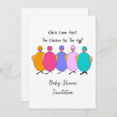 どれが先だった？ニワトリと卵のベイビーシャワー 招待状 (正面/裏面)