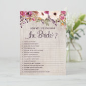 どれだけうまく花嫁のブライダルシャワーのゲームを知っているか 招待状 (スタンド正面)