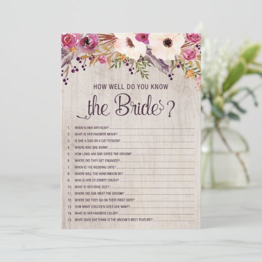 どれだけうまく花嫁のブライダルシャワーのゲームを知っているか 招待状 (スタンド正面)