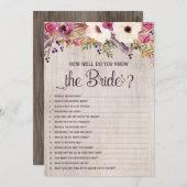 どれだけうまく花嫁のブライダルシャワーのゲームを知っているか 招待状 (正面/裏面)