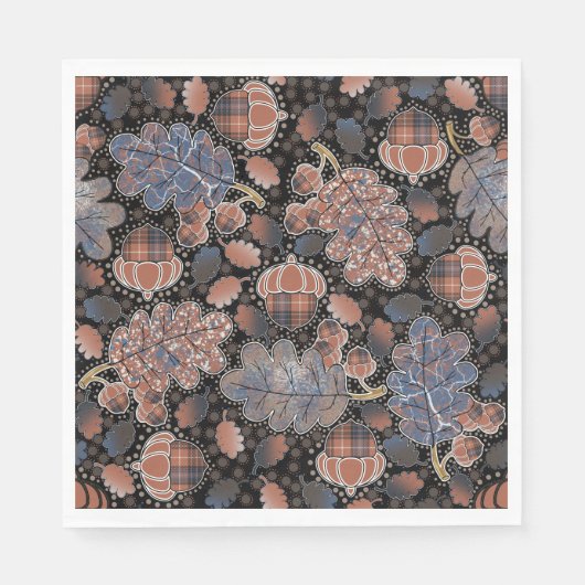 どんぐりとオーク離れのブラウンブルーグレー晩秋 スタンダードランチョンナプキン (正面)