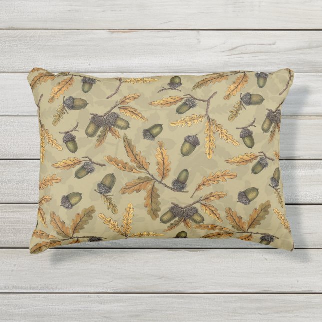 どんぐりとオーク離れのベージュ色 アウトドアクッション (正面)