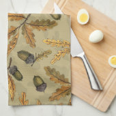 どんぐりとオーク離れのベージュ色 キッチンタオル (四つ折り)