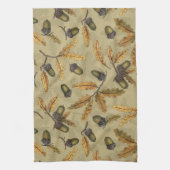 どんぐりとオーク離れのベージュ色 キッチンタオル (縦)