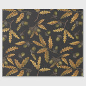 どんぐりとオーク離れ材の黒 ラッピングペーパー (フラット)