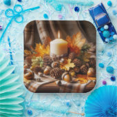 どんぐりとリボンの入った秋のキャンドル ペーパープレート (パーティー)