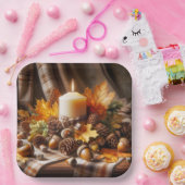 どんぐりとリボンの入った秋のキャンドル ペーパープレート (パーティー)