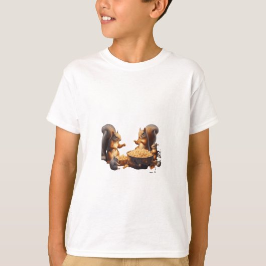 どんぐりのどんぶりと遊ぶリスたち  Tシャツ (正面)