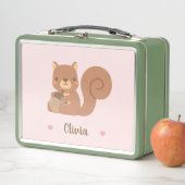 どんぐりの女の子がいるのかわいいリスパーソナライズされたル メタルランチボックス (インサイチュ)