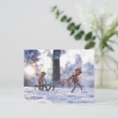 どんぐりの小人はそり冬のはがきに乗る ポストカード (スタンド正面)