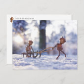 どんぐりの小人はそり冬のはがきに乗る ポストカード (正面/裏面)