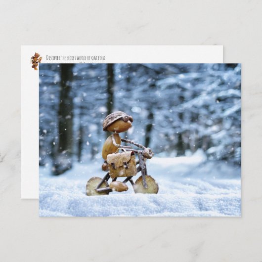 どんぐりの小妖精や小人は冬に働くサイクリングである ポストカード (正面/裏面)