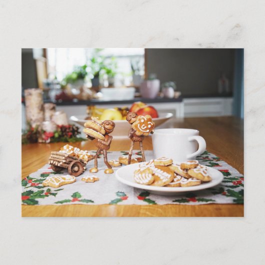 どんぐりの小妖精や小人食べとクリスマスのジンジャーパンを盗む ポストカード (正面)