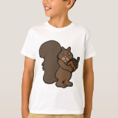 どんぐりを持ったリス かわいい森の動物 Tシャツ (正面)