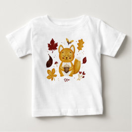 どんぐりを持つかわいい森のリス 水彩画 ベビーTシャツ