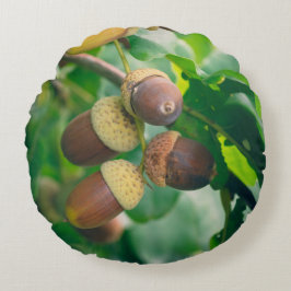 どんぐりを持つオークの枝 ラウンドクッション