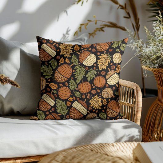 どんぐり模様 ハーベストデー オータムデコレーション クッション