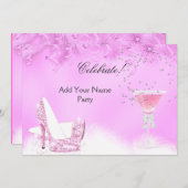 どんなイベントでも使えるピンクのマルガリータ ハイヒール パーティー 招待状 (正面/裏面)