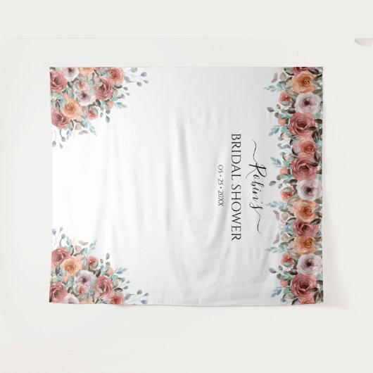 どんなイベントでも使える、ソフトピンクとピーチとミントの花の写真用背景 タペストリー (正面(横))