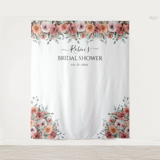 どんなイベントでも使える、ソフトピンクとピーチとミントの花の写真用背景 タペストリー (正面)