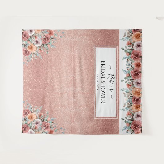 どんなイベントでも使える、ローズゴールドの桃色の花の写真用背景 タペストリー (正面(横))