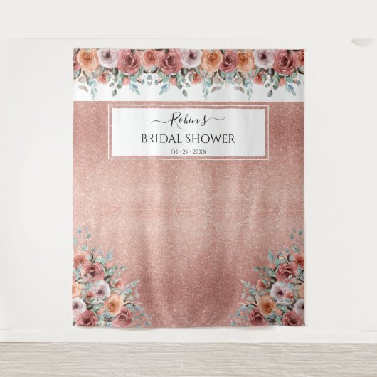 どんなイベントでも使える、ローズゴールドの桃色の花の写真用背景 タペストリー (正面)