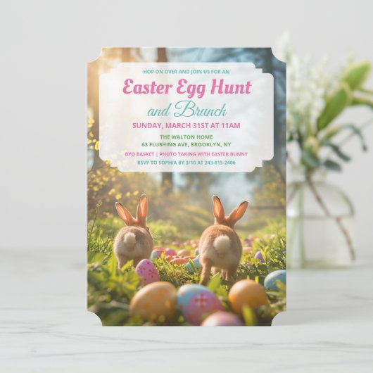 どんなイベントでも - ウサギの誕生日 ベイビーシャワー イースターエッグ 招待状 (スタンド正面)