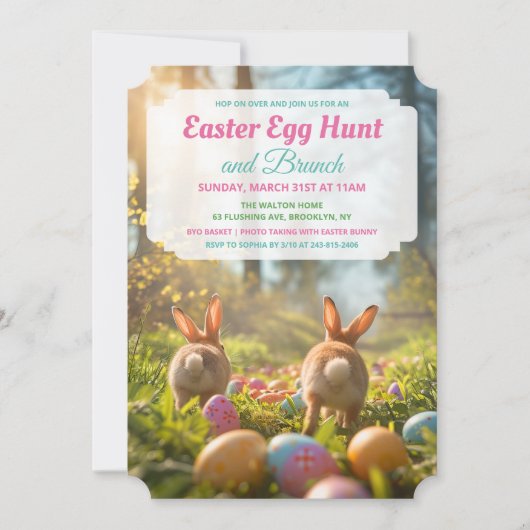 どんなイベントでも - ウサギの誕生日 ベイビーシャワー イースターエッグ 招待状 (正面)
