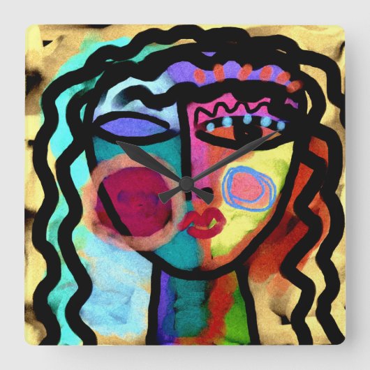 どんなオリジナル抽象芸術アート スクエア壁時計 (正面)