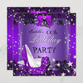 どんなシーンにも合うエレガントなパープルのグリッター ハイ ヒール 招待状 (正面/裏面)