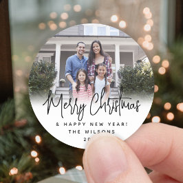 どんなテキスト モダンスクリプト シンプルフォト ブラック＆ホワイト ラウンドシール