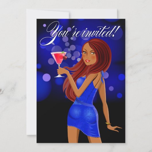 どんなパーティーでもお祝いブルー 招待状 (正面)