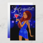 どんなパーティーでもお祝いブルー 招待状 (正面/裏面)