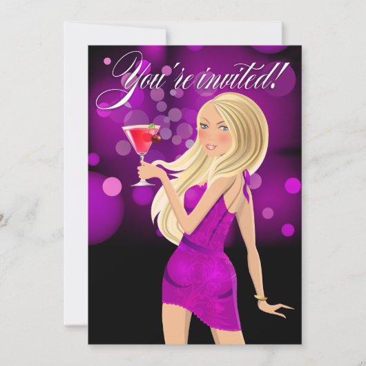 どんなパーティーでも使えるパープルのお祝い 招待状 (正面)