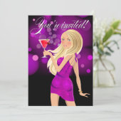 どんなパーティーでも使えるパープルのお祝い 招待状 (スタンド正面)