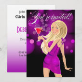 どんなパーティーでも使えるパープルのお祝い 招待状 (正面/裏面)