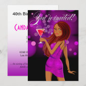 どんなパーティーでも使えるパープルのお祝い 招待状 (正面/裏面)