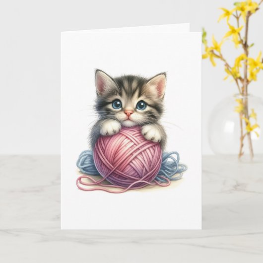 どんな大事な行事でも糸空白のカード付き可愛い子猫 カード (黄色い花)
