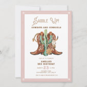 どんな年のピンクウエスタンコウガール誕生日 招待状 (正面)