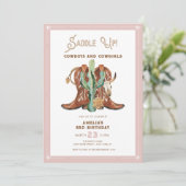 どんな年のピンクウエスタンコウガール誕生日 招待状 (スタンド正面)