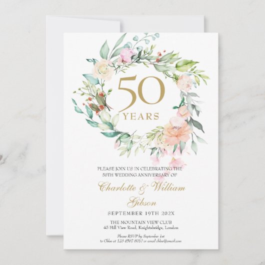 どんな年の結婚記念日にもぴったりなローズフラワーのウェディングアニバーサリーカード 招待状 (正面)