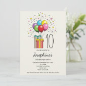 どんな年齢でもカラフルな誕生日の風船とプレゼント 招待状 (スタンド正面)