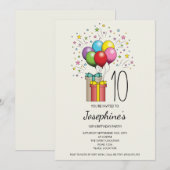 どんな年齢でもカラフルな誕生日の風船とプレゼント 招待状 (正面/裏面)