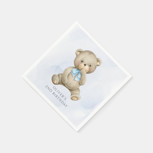 どんな年齢でもテディベアの男の子の誕生日 スタンダードカクテルナプキン (角)